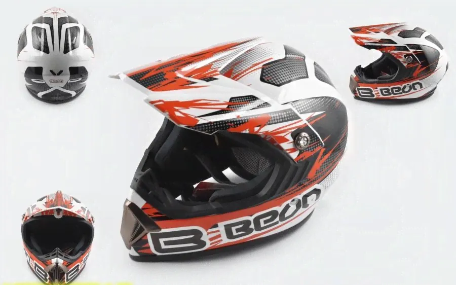 Шлем (кроссовый) Beon (B600) L бело-оронжевый