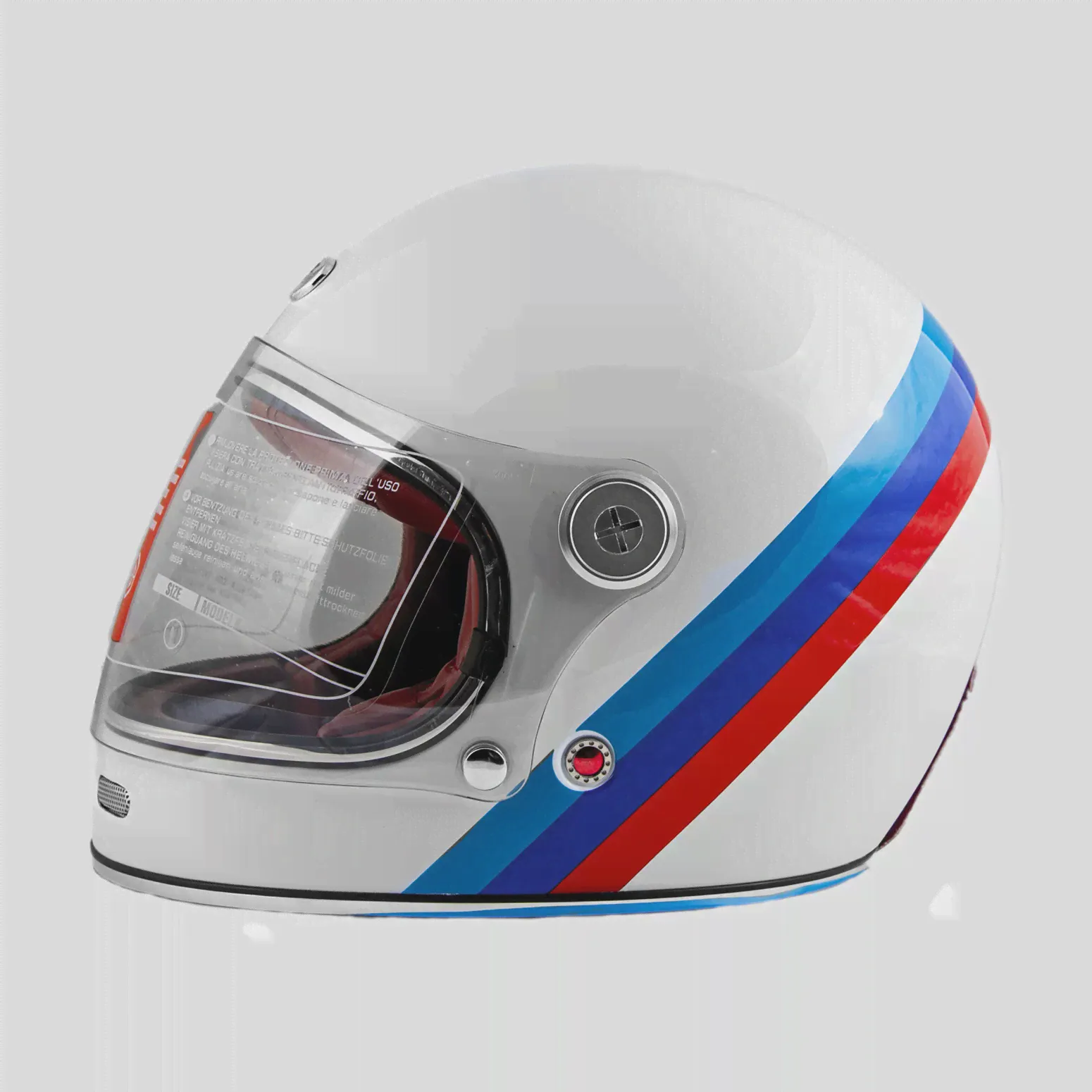 🛍 Мотошлем BEON Vintage F1 shiny whitered blue-0
