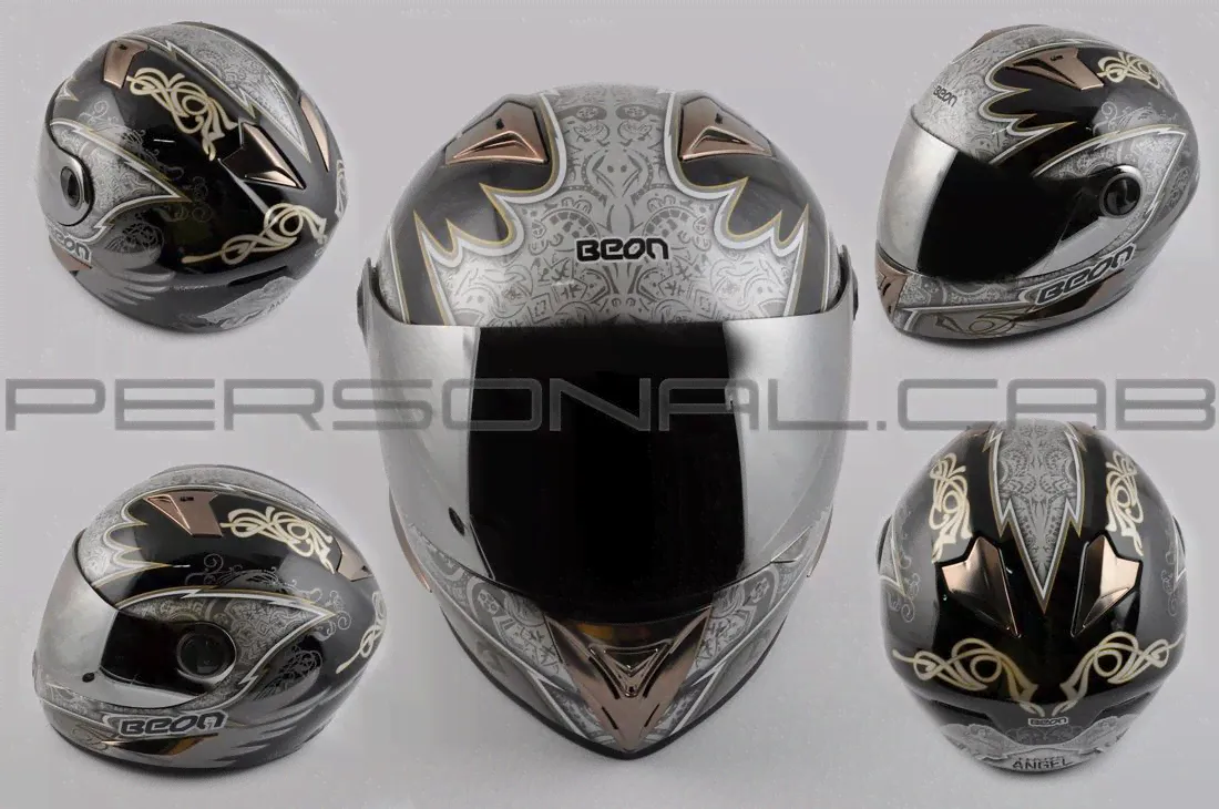 (Мото) Шлем интеграл (mod:B-500) (size:L, черно-серый, зеркальный визор, DARK ANGEL) BEON